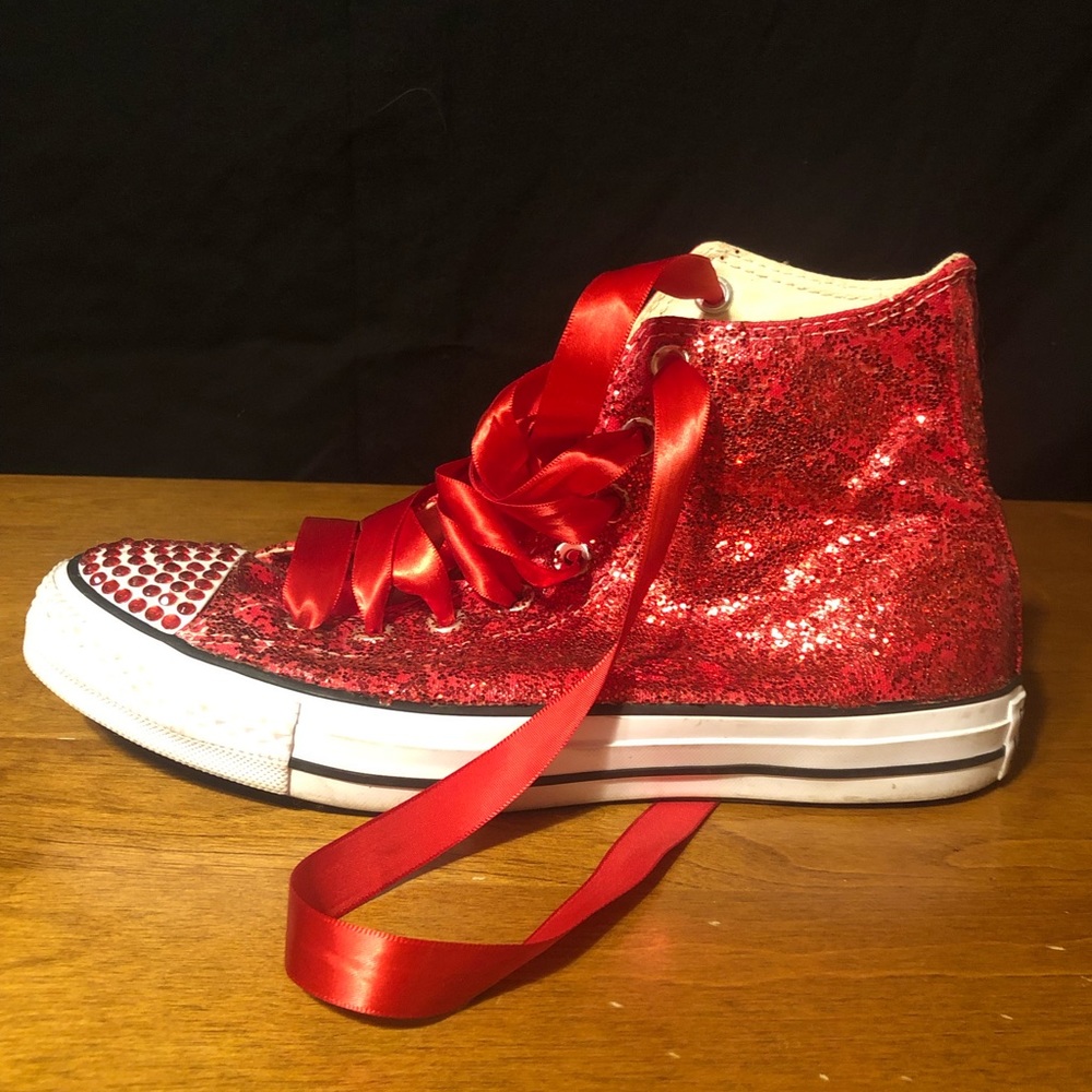 Custom Red Sparkle Rhinestone Converse Chuck 9